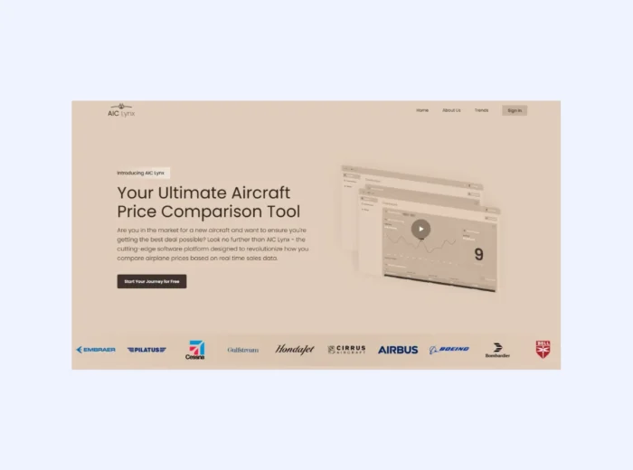 AIC Lynx aircraft price comparison tool homepage using real-time sales data