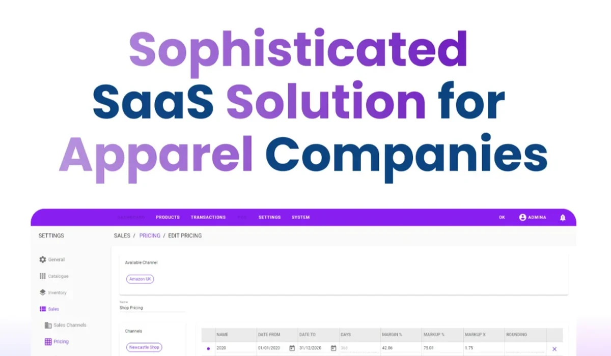 SaaS solution for apparel companies showing product and pricing management