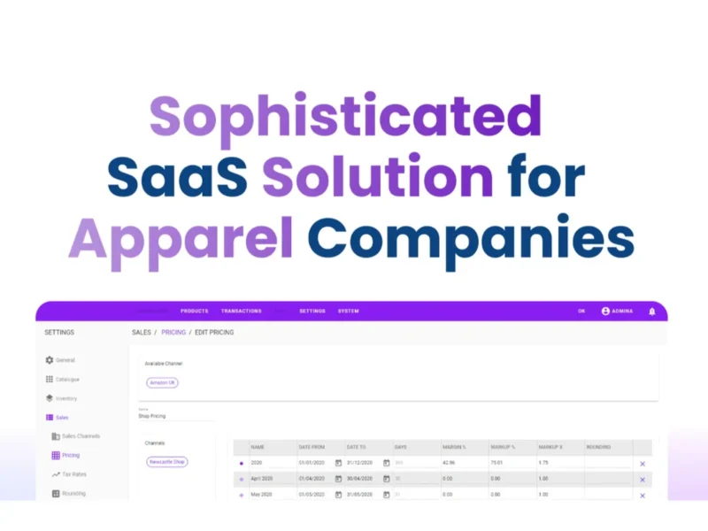 SaaS solution for apparel companies showing product and pricing management
