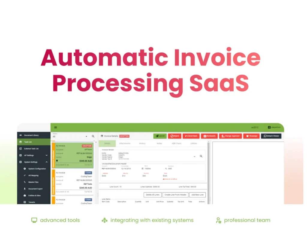 Automatic invoice processing SaaS dashboard that extracts and organizes invoice data