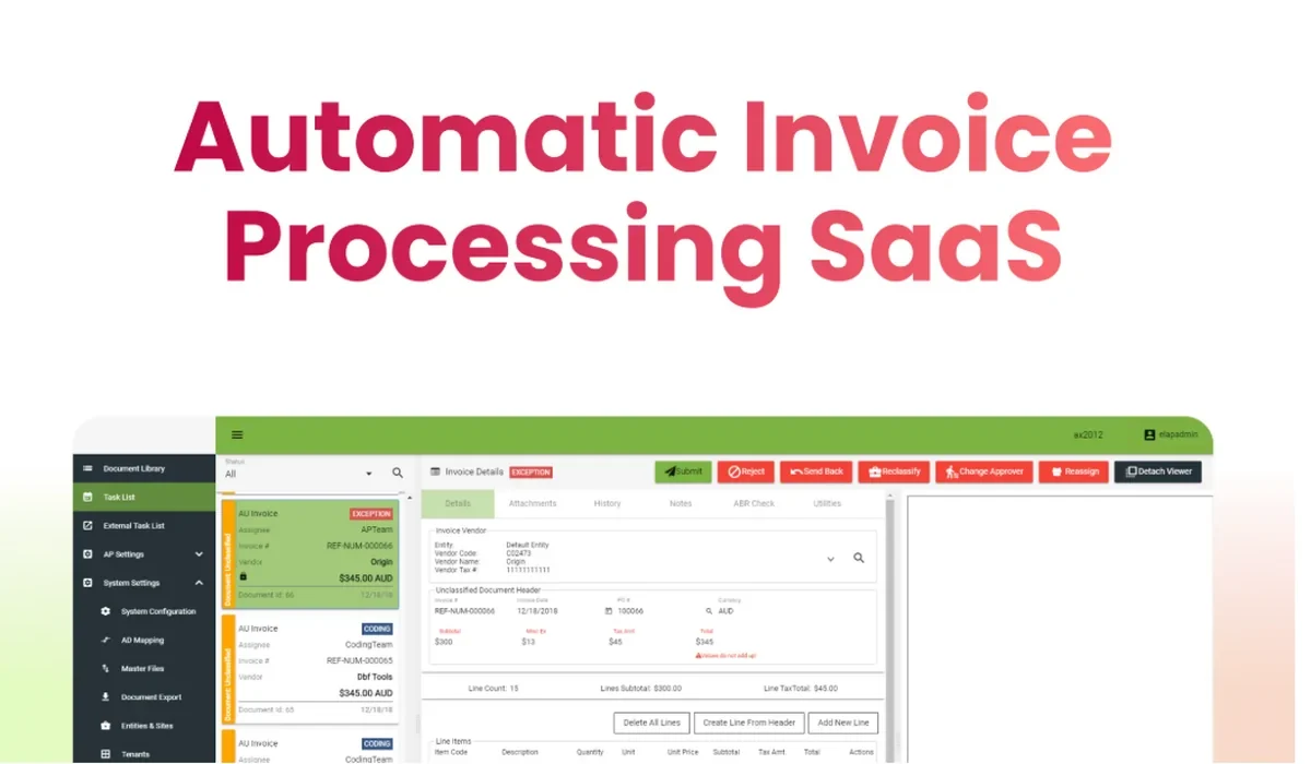 Automatic invoice processing SaaS dashboard that extracts and organizes invoice data
