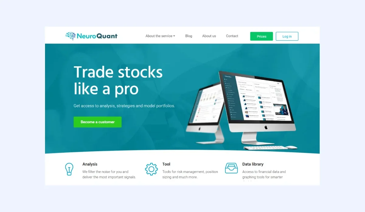 NeuroQuant stock trading platform website with analysis tools and data library