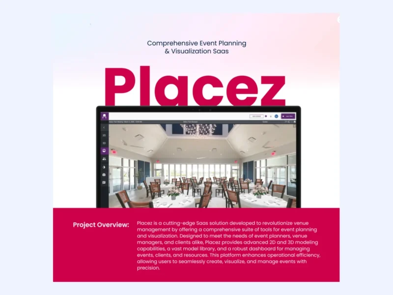 Placez event planning SaaS showing a 3D venue layout for event planners